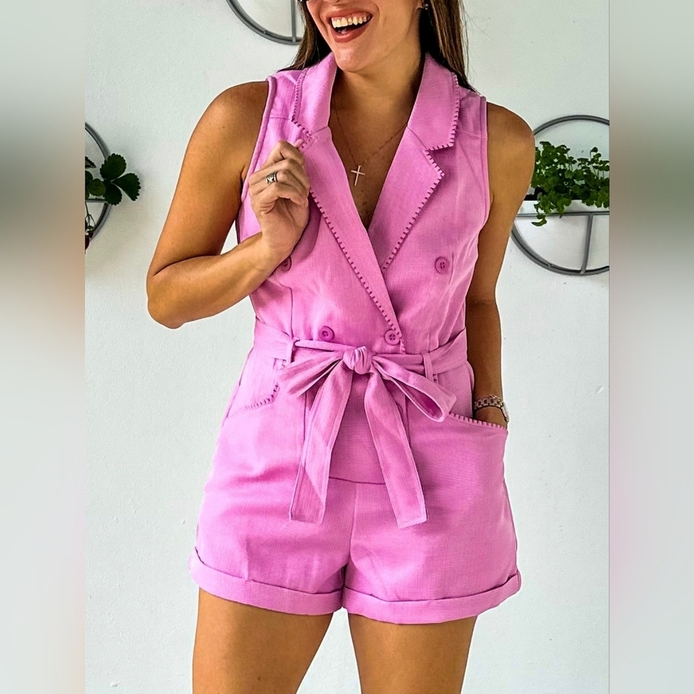 NWT LFD Pink Sleeveless Utility Belted‎ Romper Size S